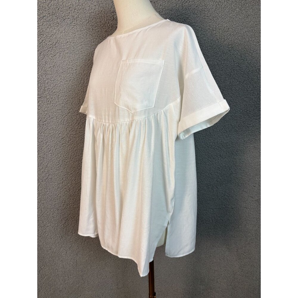 Exlura Women's White Short Sleeve Babydoll Top With Pocket Maternity Small NWTs - Picture 4 of 8